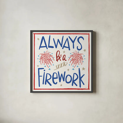 Star Spangled Sayings IV by Anne Tavoletti. Shown in a sleek black glass frame for a contemporary gallery look. Available as an archival giclee rolled canvas, fine art paper, or poster print. SKU 85907a.