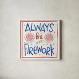 Star Spangled Sayings IV by Anne Tavoletti. Shown in a crisp white glass frame for a clean and minimalist style. Available as an archival giclee rolled canvas, fine art paper, or poster print. SKU 85907a.
