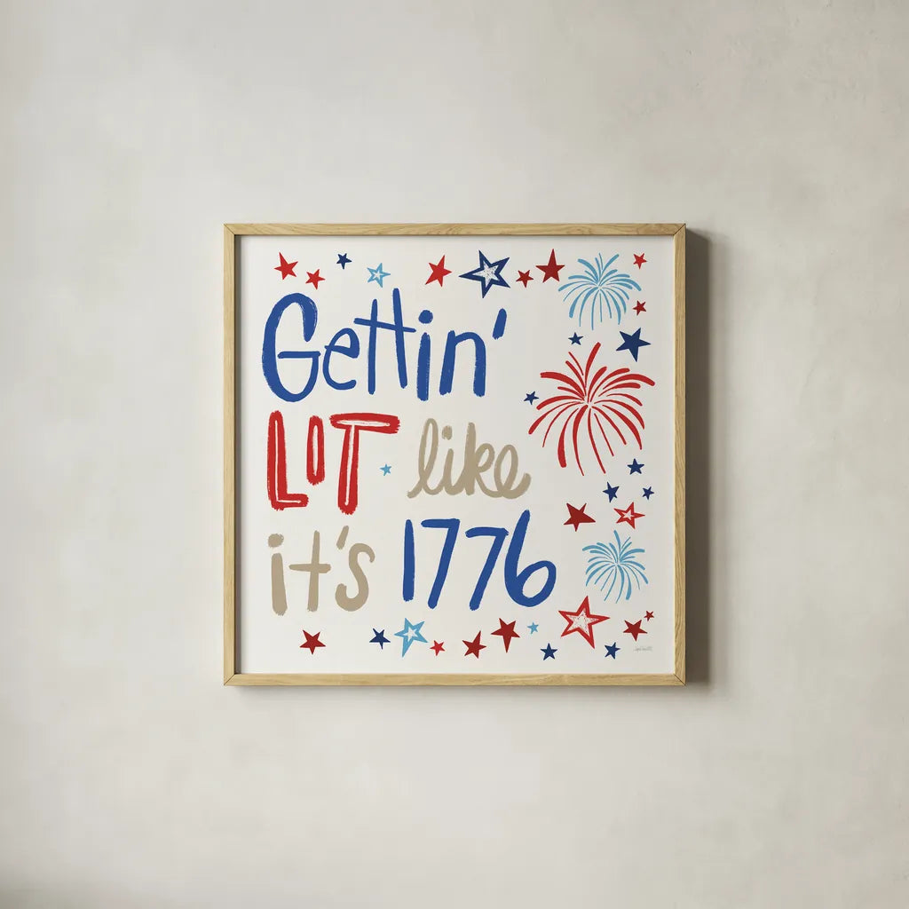 Star Spangled Sayings VI by Anne Tavoletti. Shown in a natural wood glass frame for a timeless modern aesthetic. Available as an archival giclee rolled canvas, fine art paper, or poster print. SKU 87620a.