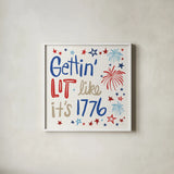 Star Spangled Sayings VI by Anne Tavoletti. Shown in a crisp white glass frame for a clean and minimalist style. Available as an archival giclee rolled canvas, fine art paper, or poster print. SKU 87620a.