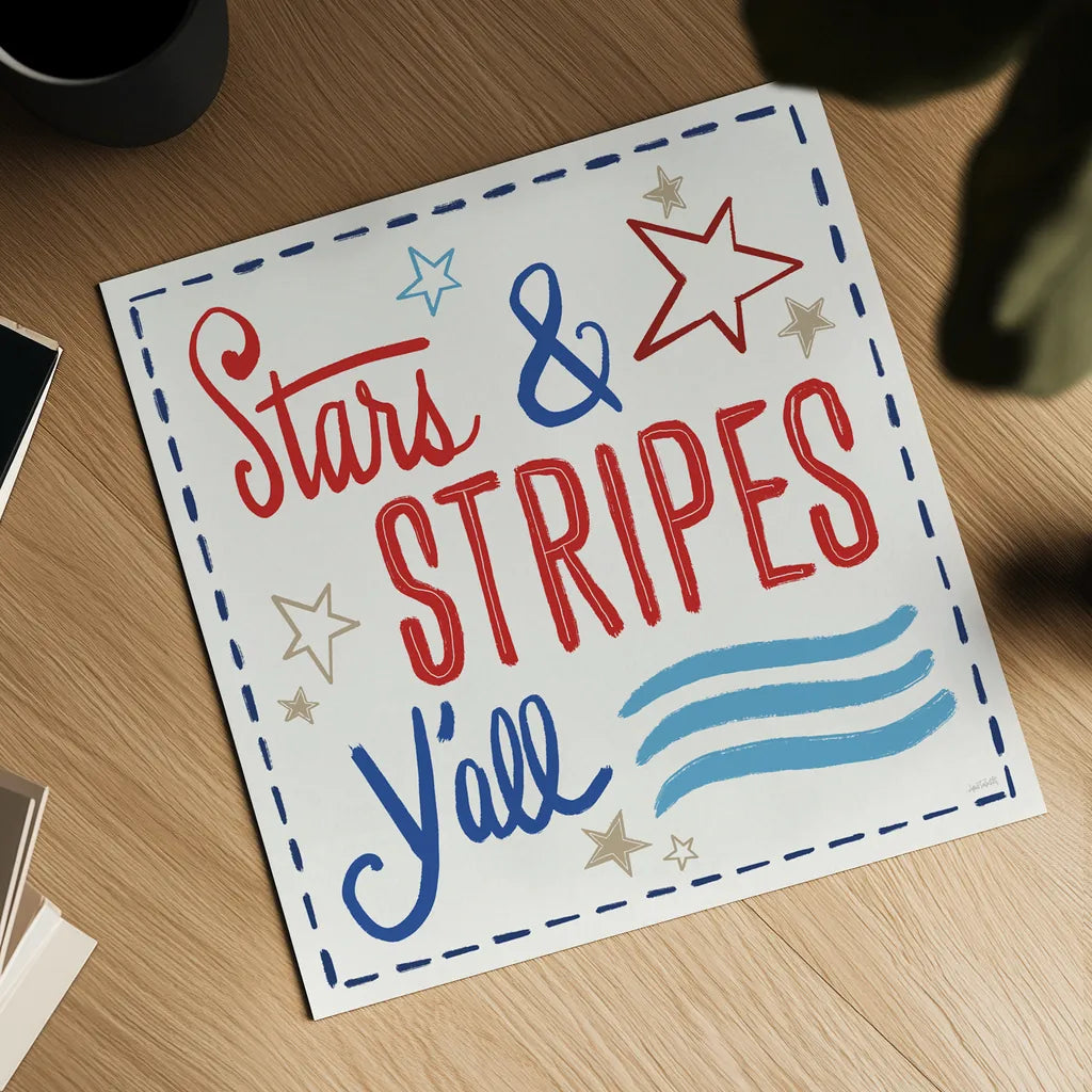 Star Spangled Sayings VII by Anne Tavoletti. Shown as a detailed flat fine art print, highlighting archival giclee quality. Available as an archival giclee rolled canvas, fine art paper, or poster print. SKU 87621a.
