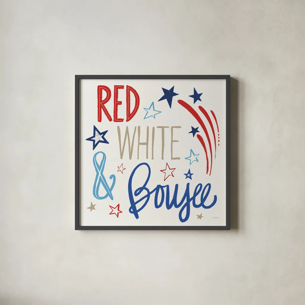 Star Spangled Sayings VIII by Anne Tavoletti. Shown in a sleek black glass frame for a contemporary gallery look. Available as an archival giclee rolled canvas, fine art paper, or poster print. SKU 87622a.