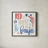 Star Spangled Sayings VIII by Anne Tavoletti. Shown in a sleek black glass frame for a contemporary gallery look. Available as an archival giclee rolled canvas, fine art paper, or poster print. SKU 87622a.