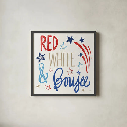 Star Spangled Sayings VIII by Anne Tavoletti. Shown in a sleek black glass frame for a contemporary gallery look. Available as an archival giclee rolled canvas, fine art paper, or poster print. SKU 87622a.