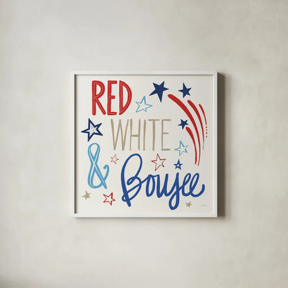 Star Spangled Sayings VIII by Anne Tavoletti. Shown in a crisp white glass frame for a clean and minimalist style. Available as an archival giclee rolled canvas, fine art paper, or poster print. SKU 87622a.