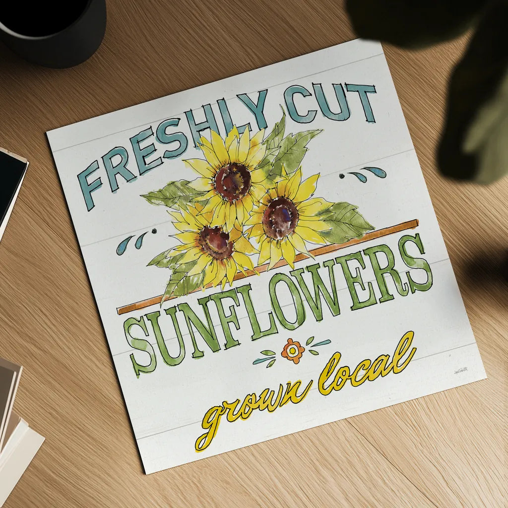 Sunflower Fields III by Anne Tavoletti. Shown as a detailed flat fine art print, highlighting archival giclee quality. Available as an archival giclee rolled canvas, fine art paper, or poster print. SKU 54383a.