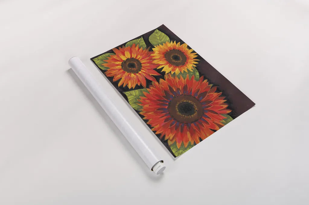 Sunflowers by Anne Tavoletti. shown as a rolled paper print. Available as archival giclee rolled canvas, fine art paper, or poster print. SKU 26713i.