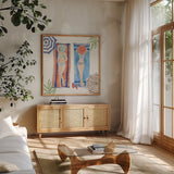 Sunkissed III by Anne Tavoletti. Shown in a natural wood frame in a cozy modern living room. Available as an archival giclee rolled canvas, fine art paper, or poster print. SKU 104202a.