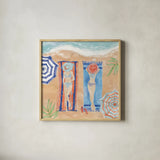 Sunkissed III Beach by Anne Tavoletti. Shown in a natural wood glass frame for a timeless modern aesthetic. Available as an archival giclee rolled canvas, fine art paper, or poster print. SKU 104203a.