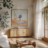 Sunkissed IV by Anne Tavoletti. Shown in a natural wood frame in a cozy modern living room. Available as an archival giclee rolled canvas, fine art paper, or poster print. SKU 104204a.