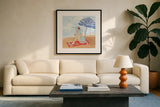 Sunkissed V by Anne Tavoletti. Displayed in a glass frame with matte in a clean modern living room. Available as an archival giclee rolled canvas, fine art paper, or poster print. SKU 104205a.