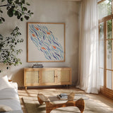Sunkissed VII by Anne Tavoletti. Shown in a natural wood frame in a cozy modern living room. Available as an archival giclee rolled canvas, fine art paper, or poster print. SKU 104207a.