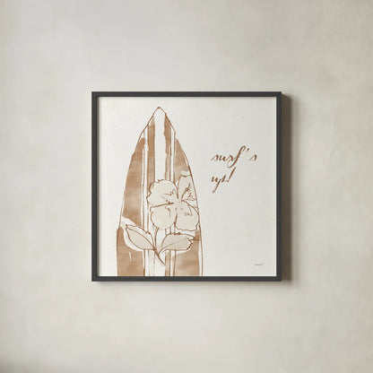 Surfs Up IX Neutral by Anne Tavoletti. Shown in a sleek black glass frame for a contemporary gallery look. Available as an archival giclee rolled canvas, fine art paper, or poster print. SKU 75638a.