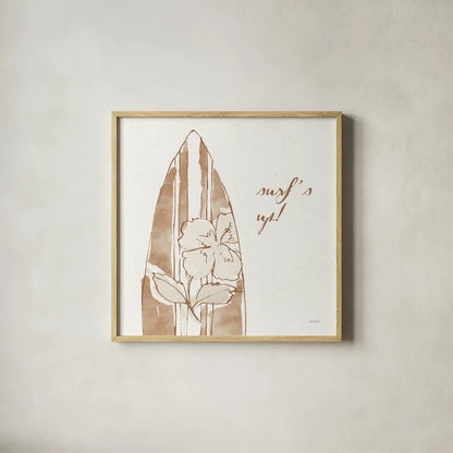 Surfs Up IX Neutral by Anne Tavoletti. Shown in a natural wood glass frame for a timeless modern aesthetic. Available as an archival giclee rolled canvas, fine art paper, or poster print. SKU 75638a.