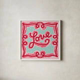 Sweet Hearts I by Anne Tavoletti. Shown in a crisp white glass frame for a clean and minimalist style. Available as an archival giclee rolled canvas, fine art paper, or poster print. SKU 96253a.