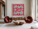 Sweet Hearts I by Anne Tavoletti. Shown as extra-large giant wall art in a modern living room. Available as an archival giclee rolled canvas, fine art paper, or poster print. SKU 96253a.