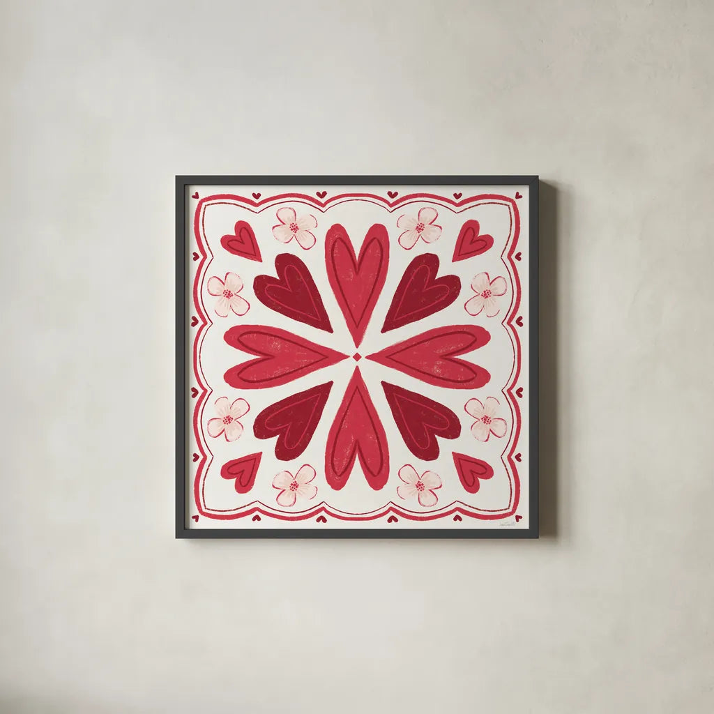 Sweet Hearts IV by Anne Tavoletti. Shown in a sleek black glass frame for a contemporary gallery look. Available as an archival giclee rolled canvas, fine art paper, or poster print. SKU 96256a.