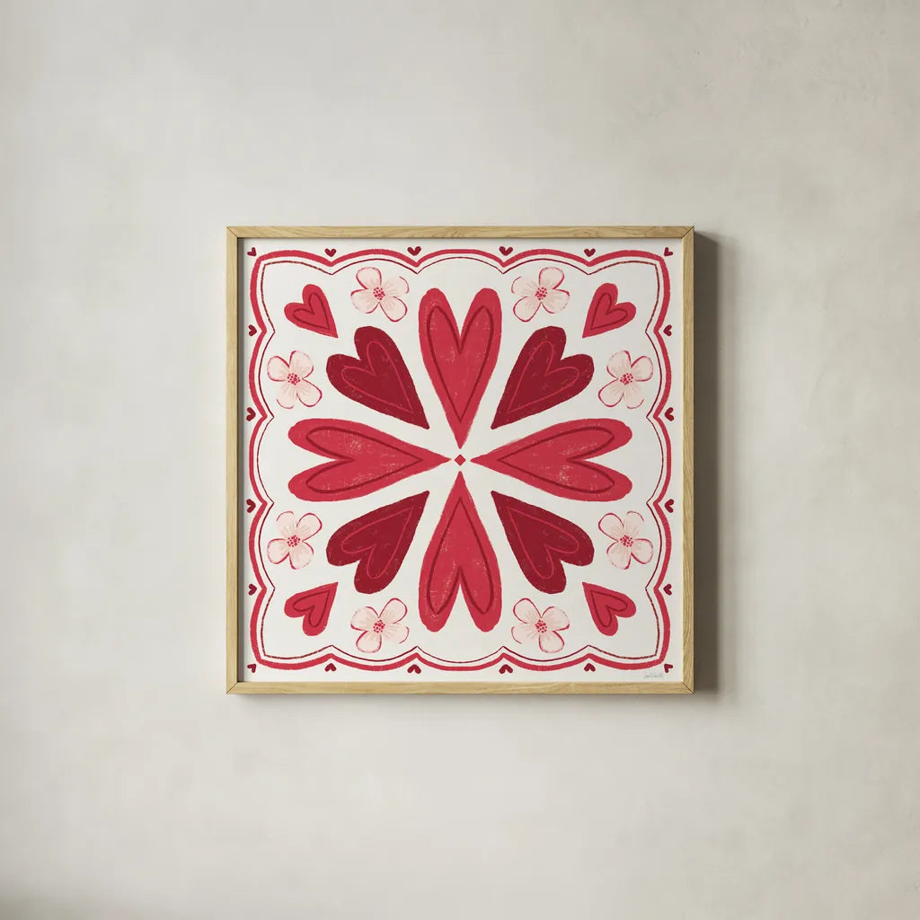 Sweet Hearts IV by Anne Tavoletti. Shown in a natural wood glass frame for a timeless modern aesthetic. Available as an archival giclee rolled canvas, fine art paper, or poster print. SKU 96256a.