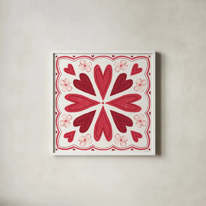 Sweet Hearts IV by Anne Tavoletti. Shown in a crisp white glass frame for a clean and minimalist style. Available as an archival giclee rolled canvas, fine art paper, or poster print. SKU 96256a.