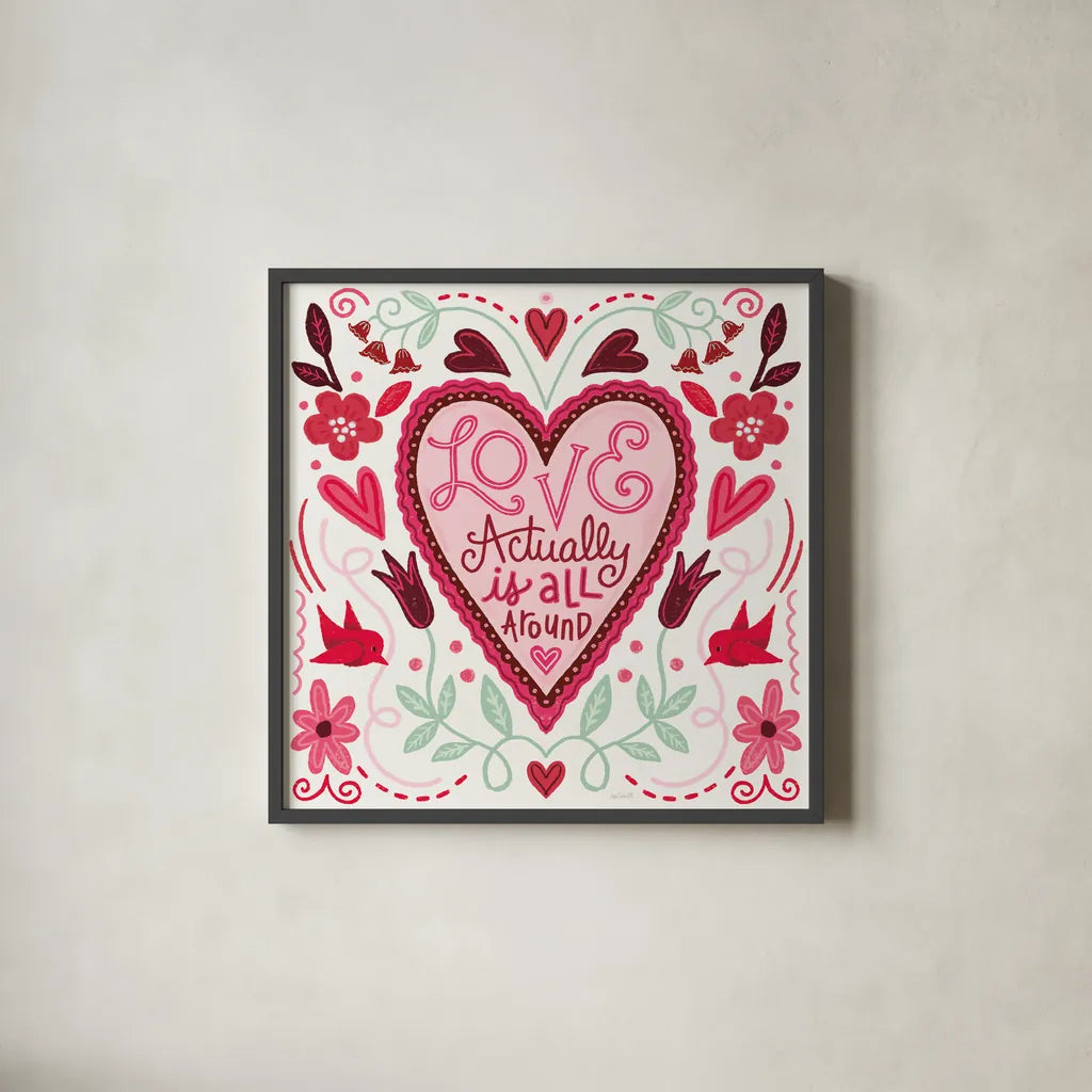 Sweet Hearts VI v2 by Anne Tavoletti. Shown in a sleek black glass frame for a contemporary gallery look. Available as an archival giclee rolled canvas, fine art paper, or poster print. SKU 97412a.