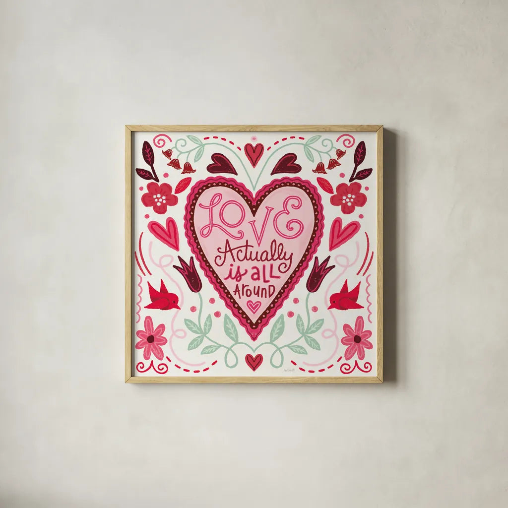 Sweet Hearts VI v2 by Anne Tavoletti. Shown in a natural wood glass frame for a timeless modern aesthetic. Available as an archival giclee rolled canvas, fine art paper, or poster print. SKU 97412a.