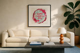 Sweet Hearts VII by Anne Tavoletti. Displayed in a glass frame with matte in a clean modern living room. Available as an archival giclee rolled canvas, fine art paper, or poster print. SKU 96259a.