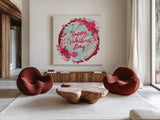 Sweet Hearts VII by Anne Tavoletti. Shown as extra-large giant wall art in a modern living room. Available as an archival giclee rolled canvas, fine art paper, or poster print. SKU 96259a.