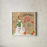 Sweet Snowmen I by Anne Tavoletti. Shown in a crisp white glass frame for a clean and minimalist style. Available as an archival giclee rolled canvas, fine art paper, or poster print. SKU 20562a.