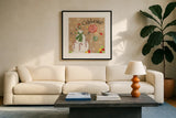 Sweet Snowmen I by Anne Tavoletti. Displayed in a glass frame with matte in a clean modern living room. Available as an archival giclee rolled canvas, fine art paper, or poster print. SKU 20562a.