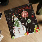 Sweet Snowmen I Black by Anne Tavoletti. Shown as a detailed flat fine art print, highlighting archival giclee quality. Available as an archival giclee rolled canvas, fine art paper, or poster print. SKU 20566a.