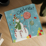 Sweet Snowmen I Blue by Anne Tavoletti. Shown as a detailed flat fine art print, highlighting archival giclee quality. Available as an archival giclee rolled canvas, fine art paper, or poster print. SKU 20570a.