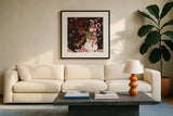 Sweet Snowmen II Black by Anne Tavoletti. Displayed in a glass frame with matte in a clean modern living room. Available as an archival giclee rolled canvas, fine art paper, or poster print. SKU 20567a.
