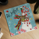 Sweet Snowmen II Blue by Anne Tavoletti. Shown as a detailed flat fine art print, highlighting archival giclee quality. Available as an archival giclee rolled canvas, fine art paper, or poster print. SKU 20571a.