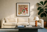 Sweet Snowmen III by Anne Tavoletti. Displayed in a glass frame with matte in a clean modern living room. Available as an archival giclee rolled canvas, fine art paper, or poster print. SKU 20564a.