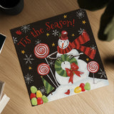 Sweet Snowmen III Black by Anne Tavoletti. Shown as a detailed flat fine art print, highlighting archival giclee quality. Available as an archival giclee rolled canvas, fine art paper, or poster print. SKU 20568a.