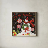 Sweet Snowmen III Black by Anne Tavoletti. Shown in a natural wood glass frame for a timeless modern aesthetic. Available as an archival giclee rolled canvas, fine art paper, or poster print. SKU 20568a.