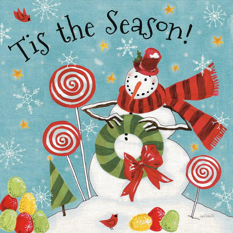 Sweet Snowmen III Blue by Anne Tavoletti. SKU 20572a. Archival Giclee Fine art print for wall decor.