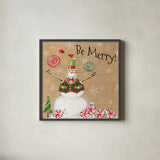 Sweet Snowmen IV by Anne Tavoletti. Shown in a sleek black glass frame for a contemporary gallery look. Available as an archival giclee rolled canvas, fine art paper, or poster print. SKU 20565a.