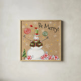 Sweet Snowmen IV by Anne Tavoletti. Shown in a natural wood glass frame for a timeless modern aesthetic. Available as an archival giclee rolled canvas, fine art paper, or poster print. SKU 20565a.