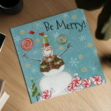 Sweet Snowmen IV Blue by Anne Tavoletti. Shown as a detailed flat fine art print, highlighting archival giclee quality. Available as an archival giclee rolled canvas, fine art paper, or poster print. SKU 20573a.