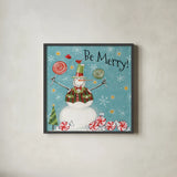 Sweet Snowmen IV Blue by Anne Tavoletti. Shown in a sleek black glass frame for a contemporary gallery look. Available as an archival giclee rolled canvas, fine art paper, or poster print. SKU 20573a.