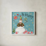 Sweet Snowmen IV Blue by Anne Tavoletti. Shown in a crisp white glass frame for a clean and minimalist style. Available as an archival giclee rolled canvas, fine art paper, or poster print. SKU 20573a.