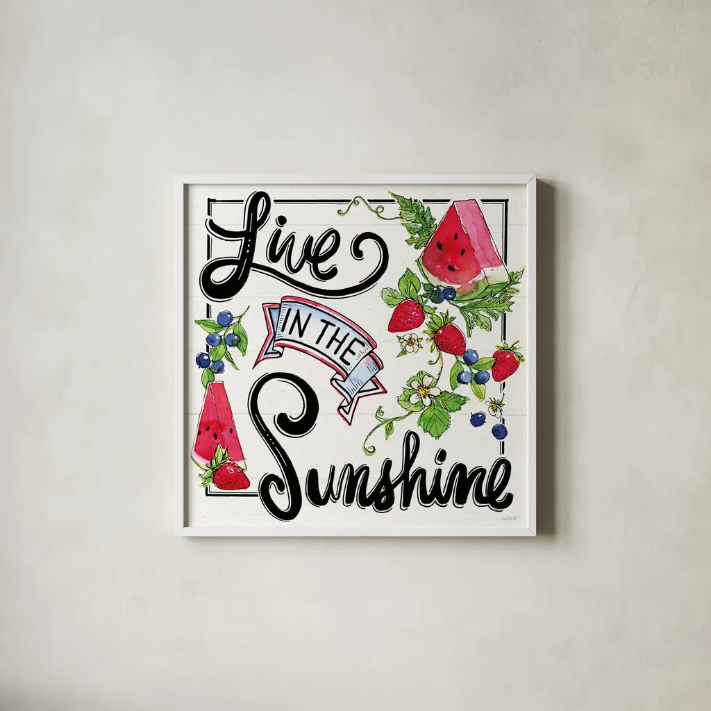 Sweet Summer II by Anne Tavoletti. Shown in a crisp white glass frame for a clean and minimalist style. Available as an archival giclee rolled canvas, fine art paper, or poster print. SKU 86736a.