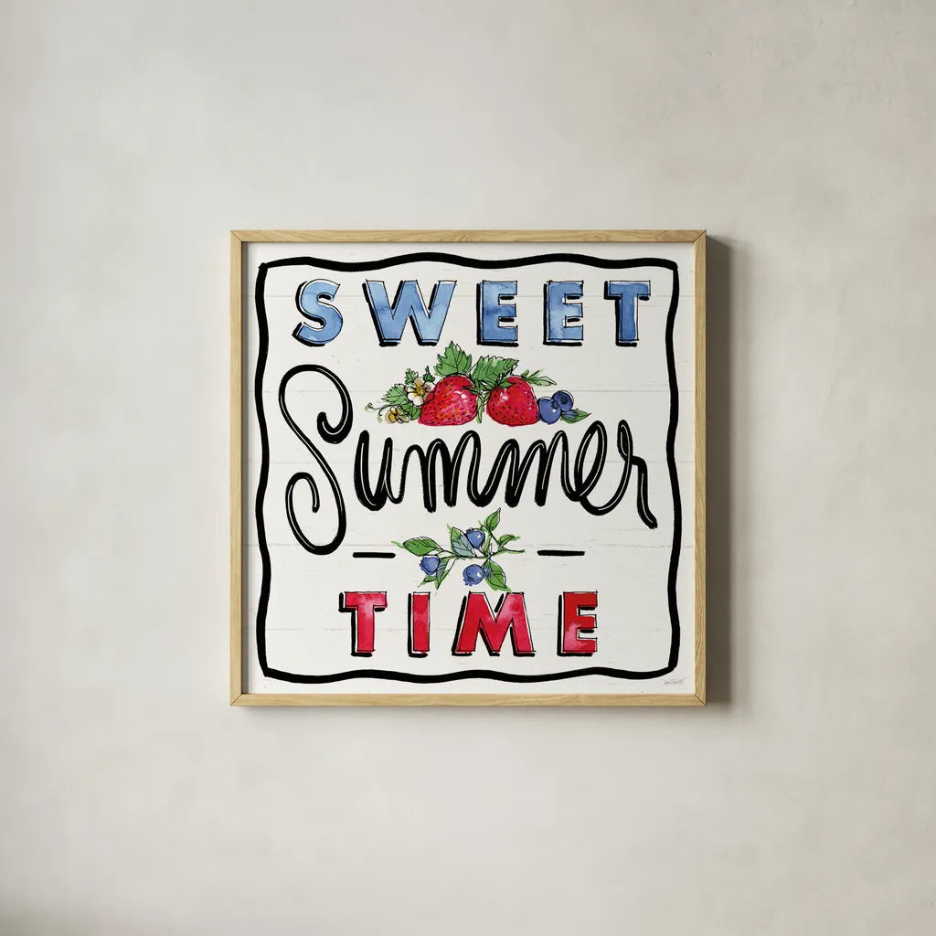 Sweet Summer III by Anne Tavoletti. Shown in a natural wood glass frame for a timeless modern aesthetic. Available as an archival giclee rolled canvas, fine art paper, or poster print. SKU 86737a.