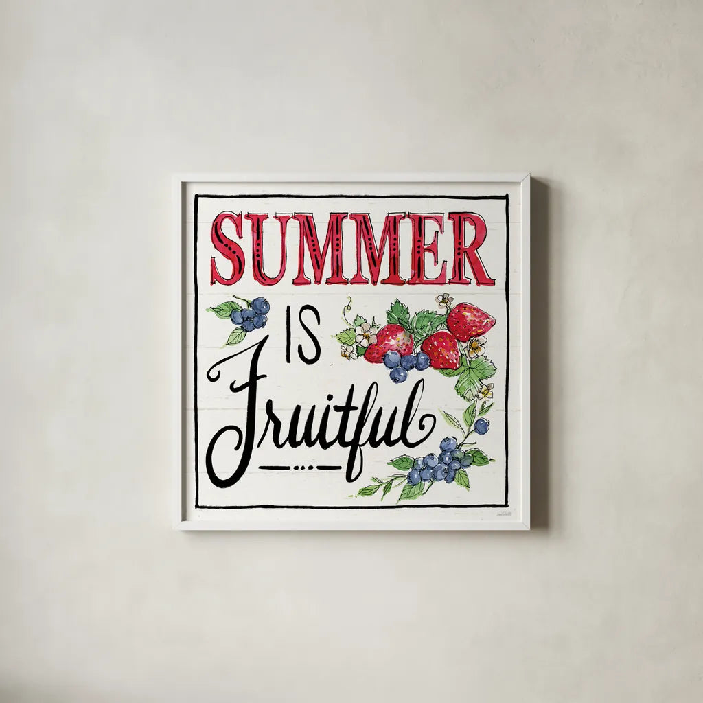 Sweet Summer IV by Anne Tavoletti. Shown in a crisp white glass frame for a clean and minimalist style. Available as an archival giclee rolled canvas, fine art paper, or poster print. SKU 86738a.