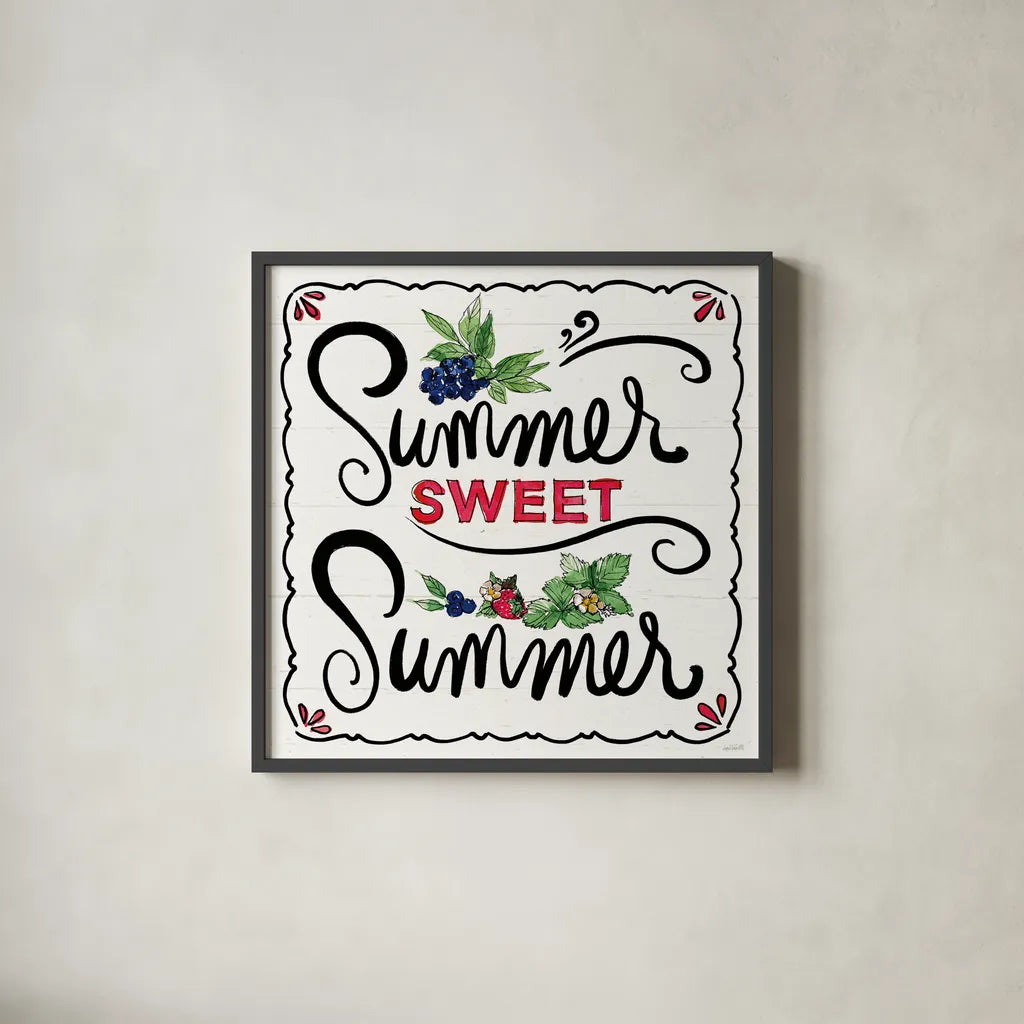 Sweet Summer V by Anne Tavoletti. Shown in a sleek black glass frame for a contemporary gallery look. Available as an archival giclee rolled canvas, fine art paper, or poster print. SKU 86739a.