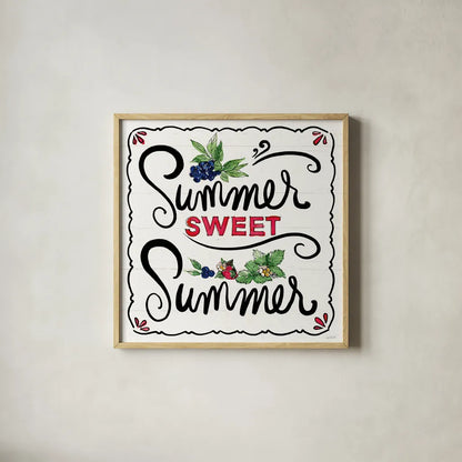 Sweet Summer V by Anne Tavoletti. Shown in a natural wood glass frame for a timeless modern aesthetic. Available as an archival giclee rolled canvas, fine art paper, or poster print. SKU 86739a.