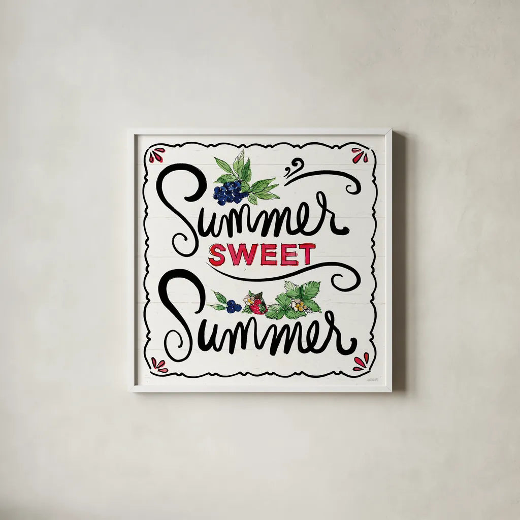 Sweet Summer V by Anne Tavoletti. Shown in a crisp white glass frame for a clean and minimalist style. Available as an archival giclee rolled canvas, fine art paper, or poster print. SKU 86739a.