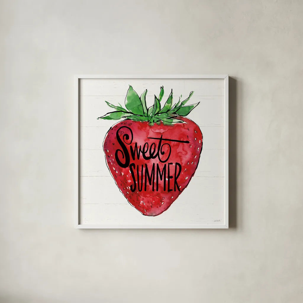 Sweet Summer VII by Anne Tavoletti. Shown in a crisp white glass frame for a clean and minimalist style. Available as an archival giclee rolled canvas, fine art paper, or poster print. SKU 86741a.