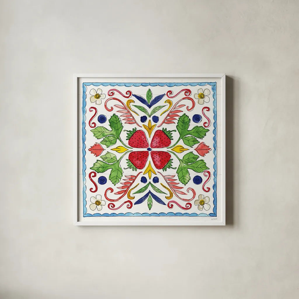 Sweet Summer X by Anne Tavoletti. Shown in a crisp white glass frame for a clean and minimalist style. Available as an archival giclee rolled canvas, fine art paper, or poster print. SKU 86744a.